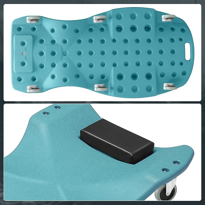 DNA MOTORING 48 Inches Heavy-Duty Low-Profile Roller Automotive Creeper with Padded Headrest, Tiffany Blue, TOOLS-00239-TB