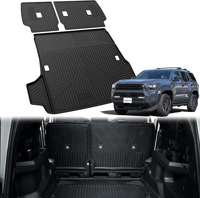 LASFIT Trunk Mat&Backrest Mat for Toyota 4Runner 2025(Only Fit 5 Seats), All Weather TPE Custom Fit Cargo Liner for 4Runner SR5/TRD/Limited 6th gen 4 Runner Cargo Mat, Black