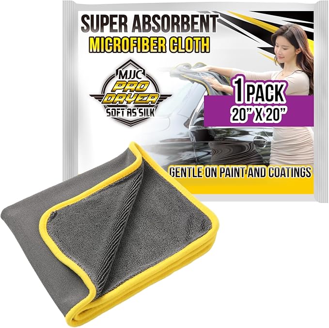MJJC Pro Dryer Plush Silk Microfiber Drying Towel (20” x 20” (1-Pack)) Cars,Trucks, SUVs, RVs, Home