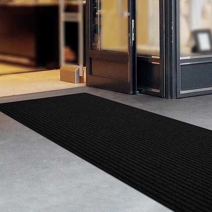 iCustomRug Spartan Weather Warrior Duty Indoor/Outdoor Utility Ribbed in 3ft,4ft,6ft Widths 70 Custom Sizes with Natural Non-Slip Rubber Backing 4'X22' in Black