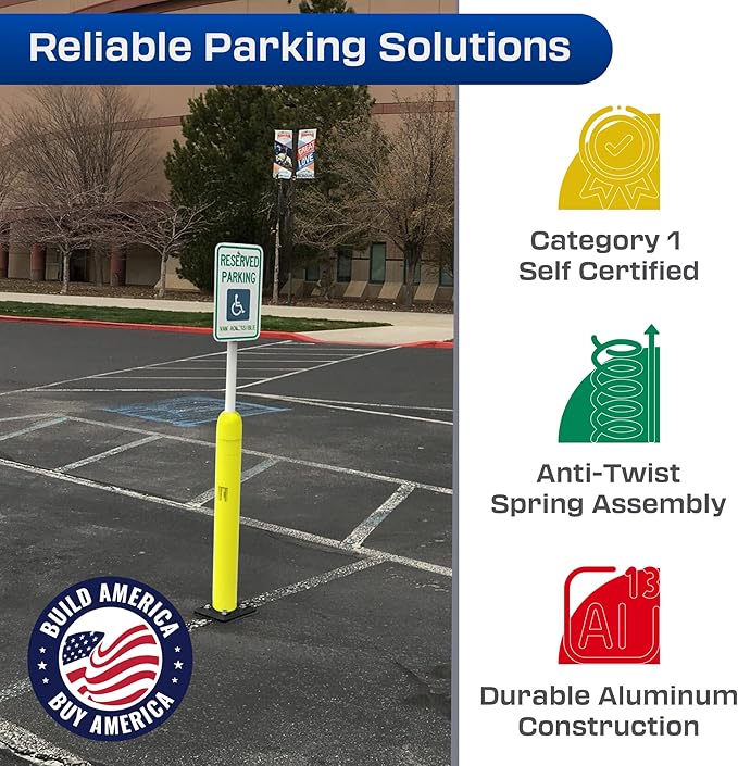 Impact Recovery - Sta-Rite Flexible Sign Post - Sign Holder - Handicap Parking Signs - Made in the USA - 78” with Yellow Bollard - Van Accessible Signage