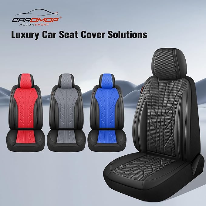 CAROMOP Luxury Faux Leather&Fabric Car Seat Covers Full Set with Breathable 3D Foam Back Support,Universal Comfortable Seat Covers for Cars,Trucks,SUVs, Front Armrests Compatible(5-Seat Black)