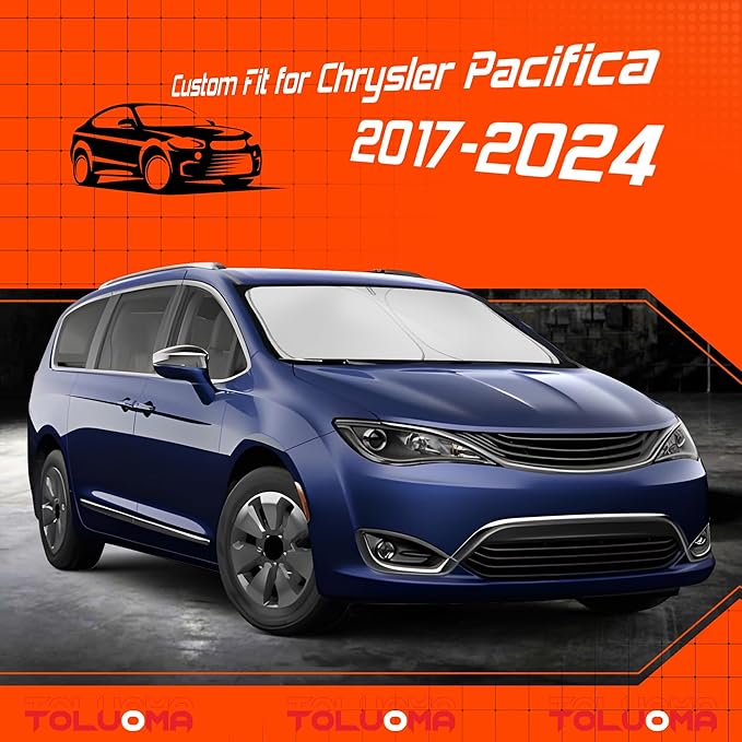 Custom Fit Windshield Sun Shade for Chrysler Pacifica Minivan 2017-2025 Accessories - Full Coverage, 210T Reflective Fabric, Double-Layer Design - Blocks 99% UV Rays, Easy to Install and Store