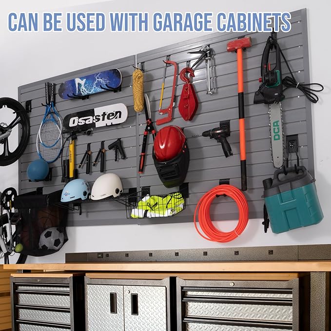 Slatwall Panels 4'x 4' Garage Slat Wall Storage Systems, Slat Wall Paneling Garage Wall Organizer, Grey Slat Board PVC Wall Panels Slatwall Displays Garage Tool Organizer Wall Mount Ladder Bike Rack