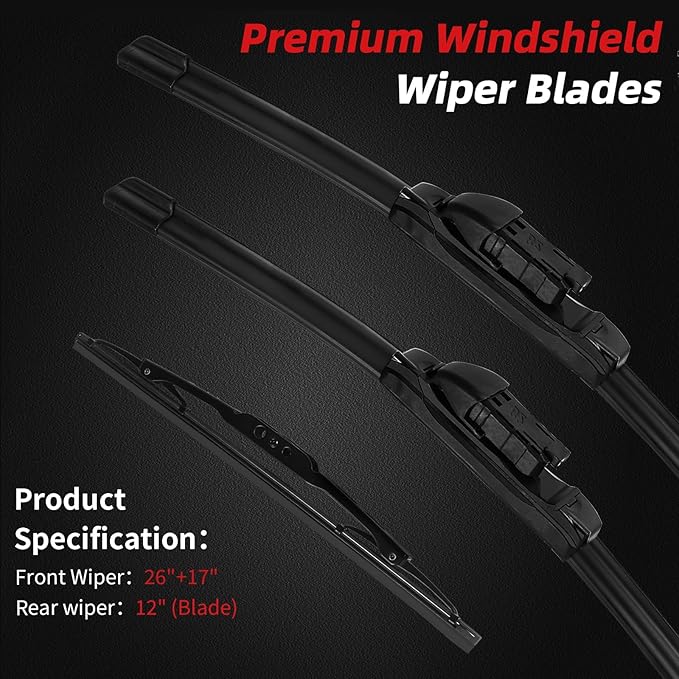 OTUAYAUTO Premium Windshield Wiper Blades - Replacement for Cadillac SRX 2010-2016 - Precision Fit, All-Weather Performance, Front and Rear Wiper Blades, Top Lock - 26"+17"+12" (Pack of 3)