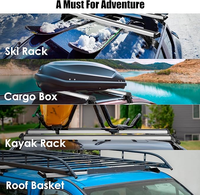 48" Universal Roof Rack Cross Bars, Upgraded Aluminum Lockable Crossbars with Extendable Window Frame & Dual Security Keys. 165lbs Max Load for Bare Roof Cars/Trucks/SUVs