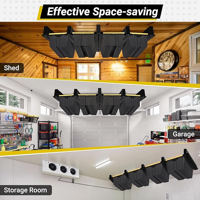 Overhead Garage Storage Rack 4-Bin, Heavy Duty Ceiling Racks w/ 400 LBS Load Capacity for Utility Bin, Powder Coated Tote Rack for Garages, Sheds, Storerooms,(5 PCS, for 4 Bins)