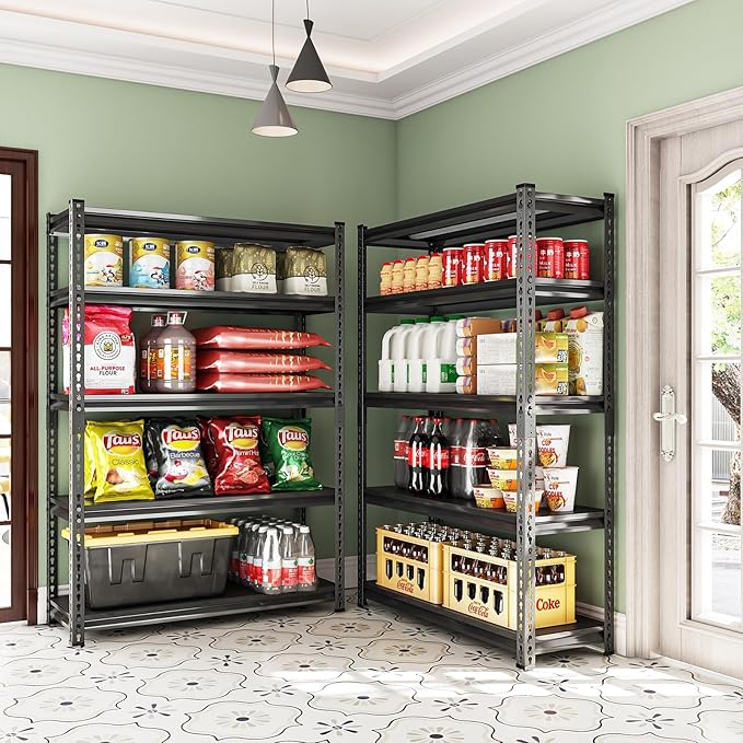 Garage Shelving Heavy Duty 2500LBS Loads, 48" W Adjustable Garage Storage Shelves, 5-Tier Metal Shelving Units and Storage, Industrial Utility Shelf, 48" Wx18 Dx78 H,Black