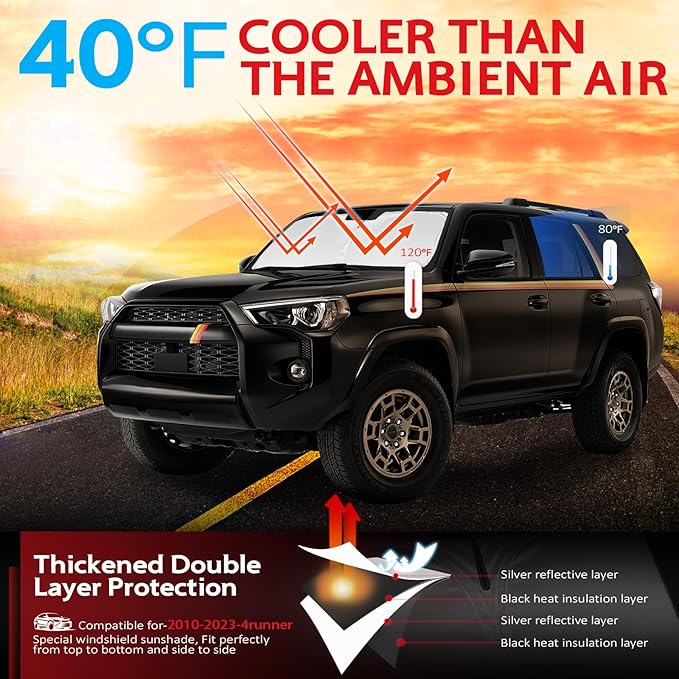 KAYZT Windshield Sun Shade for Toyota 4Runner 2010-2024 4-Runner Foldable Sunshade SUV Front Window Custom Fit Accessories