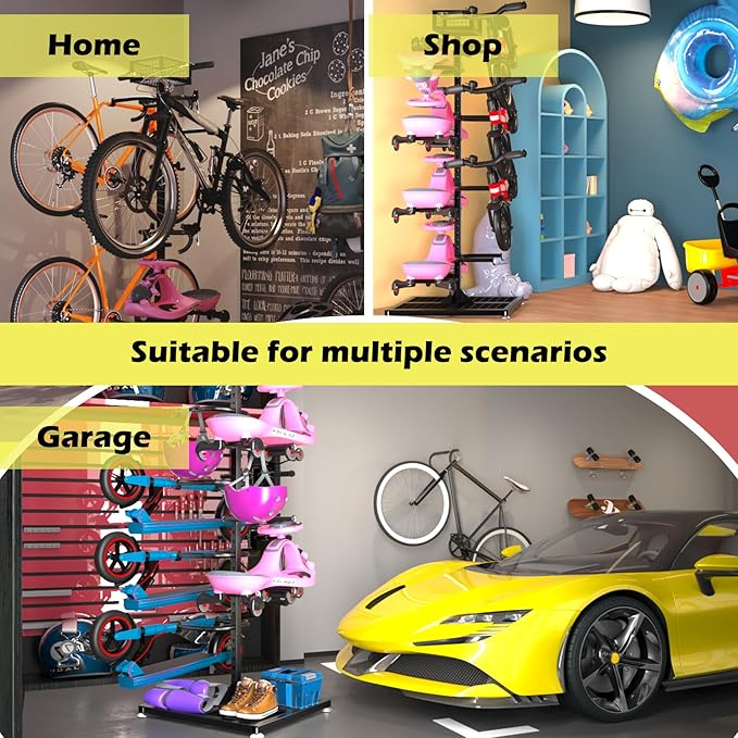 Scooter Storage for Multiple Scooters, Scooter Rack Garage Holder for 8 Electric Scooters/ 4 Bicycles/Wiggle Car,Adjustable Large Bike Stand Organizer/Metal