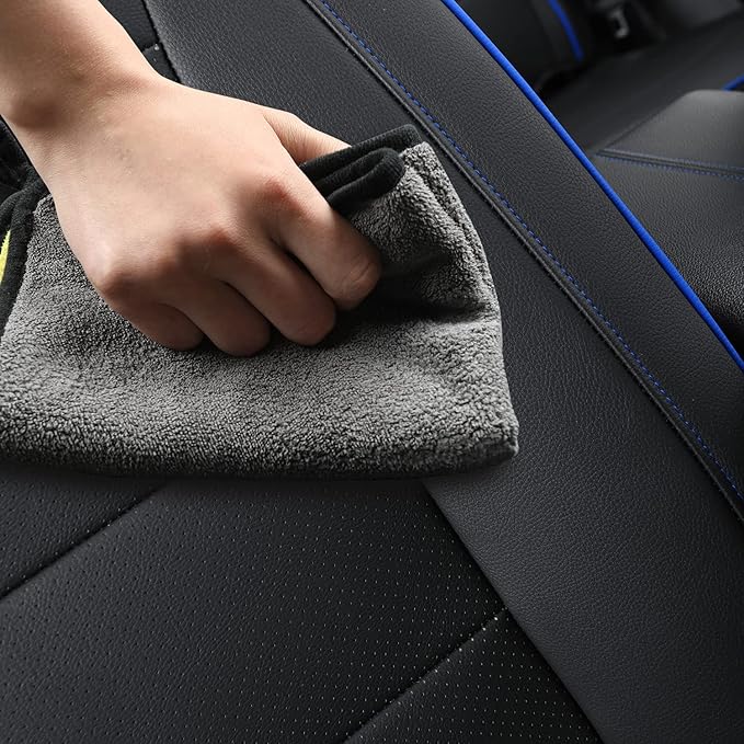 RISINGSTAR Terrain Seat Covers, fit for 2018-2024 GMC Terrain SUV with Rear Split Seats, Water Proof Faux Leather(Full Set, Black&Blue)