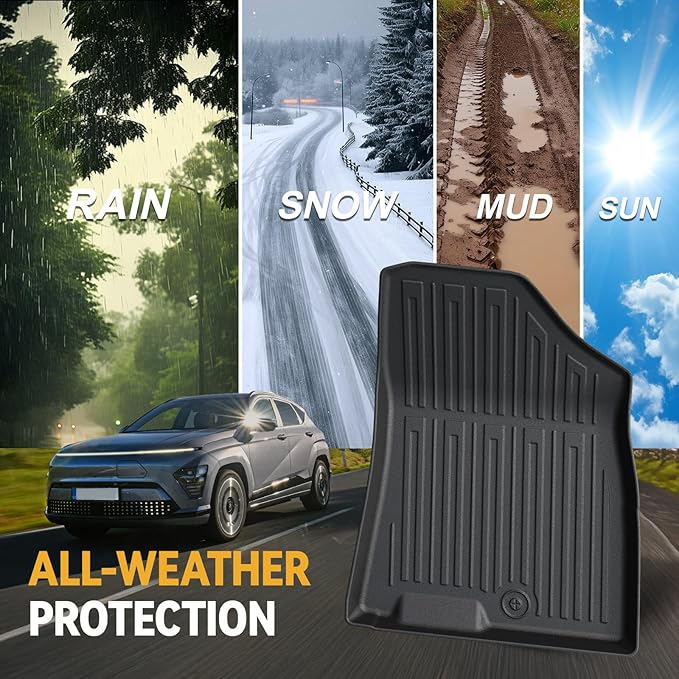 Floor Mats Set for 2024 2025 Hyundai Kona Gas, Full Coverage All Weather Floor Mats Cargo Mat with Backrest Protectors & Door Sill Guards for Hyundai Kona Accessories (Not fit EV/Electric)