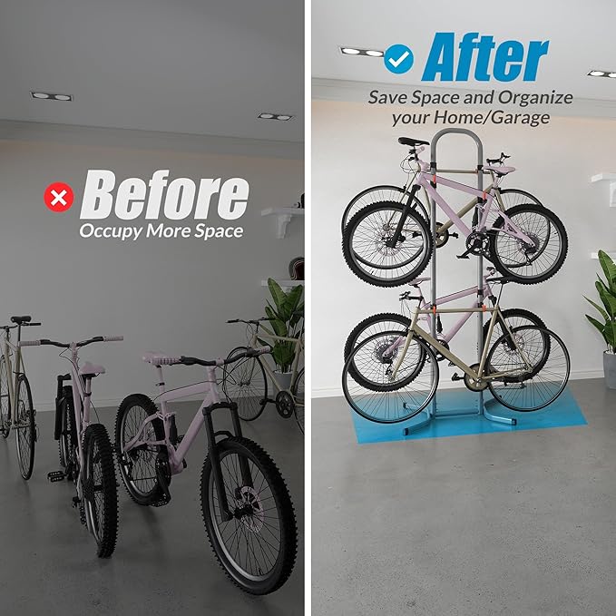 Suchtale 4 Bike Rack, Bicycle Rack, Bike Storage Rack for Garage Home, Freestanding Gravity Bike Stand, Adjustable Vertical Bicycle Holder for Indoor Outdoor, Bike Hanger Floor Parking Cycle Organizer