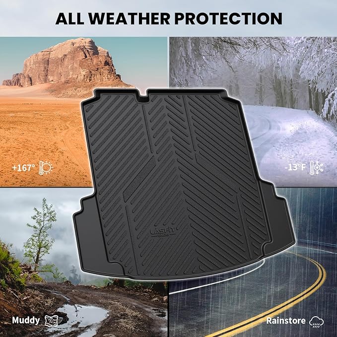 LASFIT Cargo Mat for Volkswagen Jetta 2011-2018 (Not fit Jetta SportWagen and Hybrid/TD/TDI Trims), Custom Fit All-Weather TPE Rubber Trunk Mat for VW Accessories, Waterproof, Easy to Clean, Black