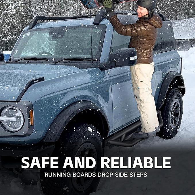 for Bronco Running Boards Compatible with 2021 2022 2023 2024 2025 Ford Bronco 2 Doors (Not for Sport Model), Heavy-Duty Steel Drop Side Steps Nerf Bars Bolt-on Step Plates Rock Sliders Rail