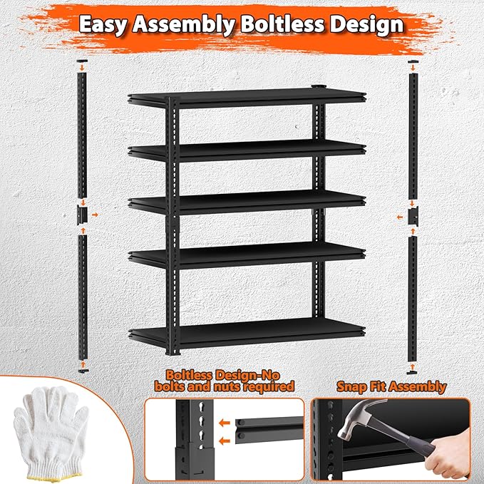 Storage Shelves Heavy Duty 4 PCS, 48"L x 18"W x 72"H Garage Storage Shelves Unit Loads 3700LBS, 5-tier Adjustable Metal Industrial Utility Shelf Rack for Kitchen, Laundry Room, Warehouse, Basement