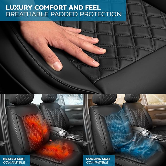 Elite Edition Faux Leather Seat Covers for Cars, Trucks, & SUV - 2 Black Car Seat Covers for Front Seats - Universal Fit Car Accessories Automotive Interior Cover Protector for Most Vehicles