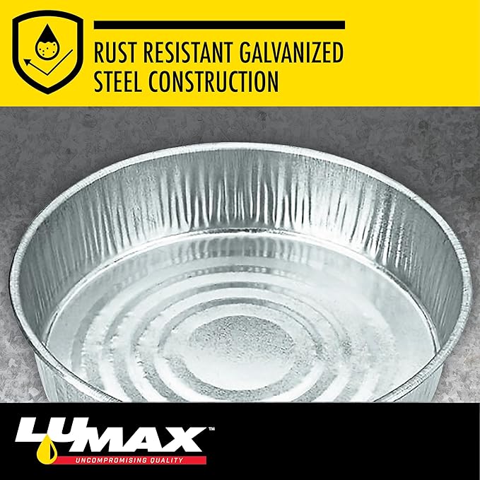 LUMAX LX-1709 Silver 3.5 Gallon (13.5 L) Galvanized Drain Pan, Bright Zinc Corrosion-Resistant Finish, 16 inches in Diameter x 4 inches High, Great for Oil Changes