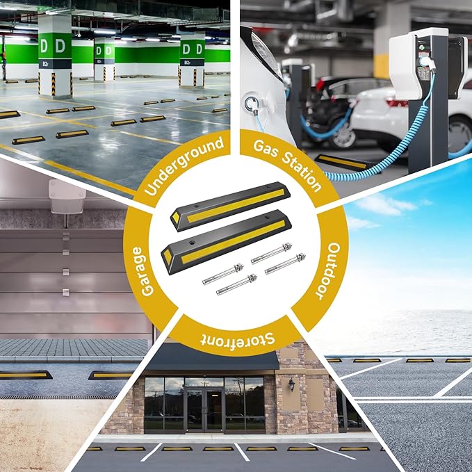 2Pack Parking Stopper for Garage Parking Aid for Cars with Reflective Stripes Garage Bumpers for Parking Car with 4PC Expansion Screws 18" L x 2" H