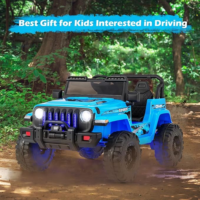 INFANS Kids Ride on Car Truck with 2.4G Remote Control, 12V Battery Powered Electric Cars for Kids w/3 Speeds, Battery Display, LED Lights, Safety Belt, Music & Horn, Bluetooth/FM/USB (Blue)