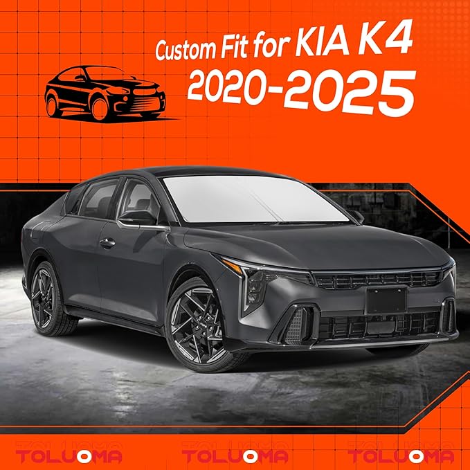 Custom Fit Windshield Sun Shade for Kia K4 2025 2026 - Full Coverage, 210T Reflective Fabric, Double-Layer Design - Blocks 99% UV Rays, Keeps Car Cool, Easy to Install and Store