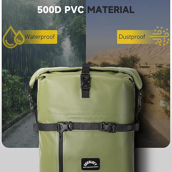 Motorcycle Saddle Bag, 30L Waterproof Motorcycle Tail Bag, 2 Size and 3 Color Options Travel Bag, PVC Bag, Rear Seat Bag, Field Green GT-30GN