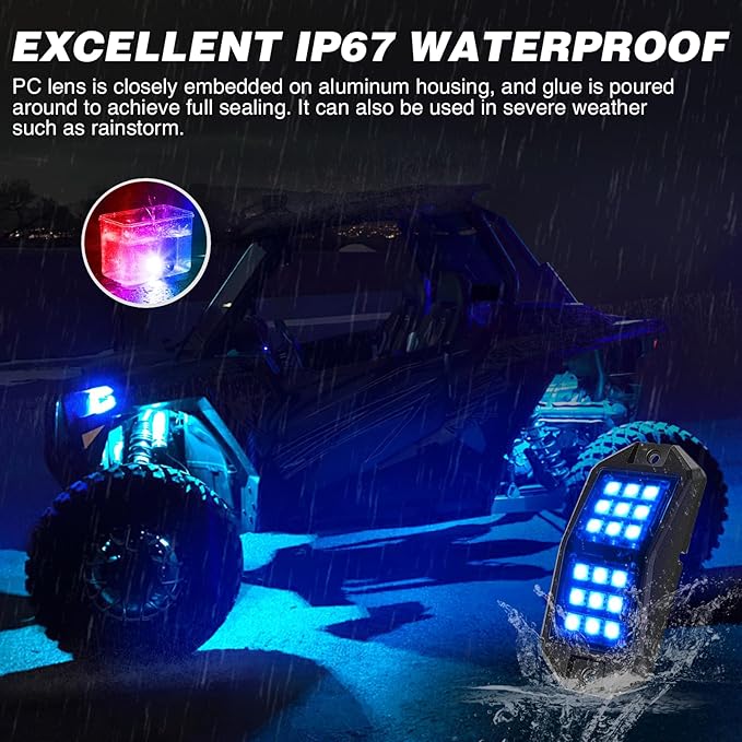 Nilight RGB LED Rock Lights Kit 12 PCS 18LED Wide Angle Wheel Well Light with Remote & Bluetooth App Dual Control Multi Modes Underglow Multicolor Neon Pod for ATV UTV SUV Offroad Truck RZR Boat