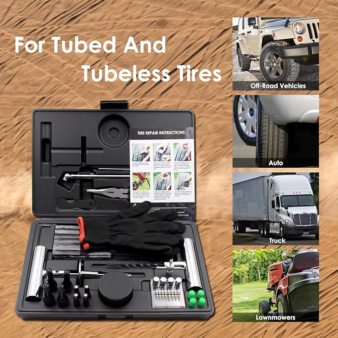 Tire Repair Kit, 87pcs Tire Patch Kit with Plugs to Fix Punctures and Plug Flats for Car, Motorcycle, Truck, Tractor, Trailer, RV, ATV, ARB, SUV