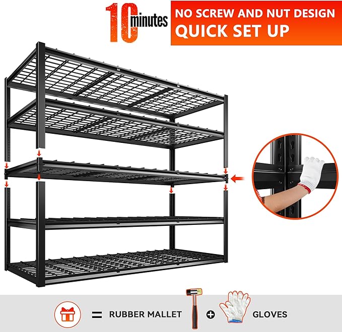REIBII 60" W Garage Shelving Heavy Duty Metal Shelving 3000LBS Storage Shelves Adjustable Metal Shelves for Storage Industrial Garage Shelves for Warehouse Basement 60" W x 24" D x 72" H 2 Pack