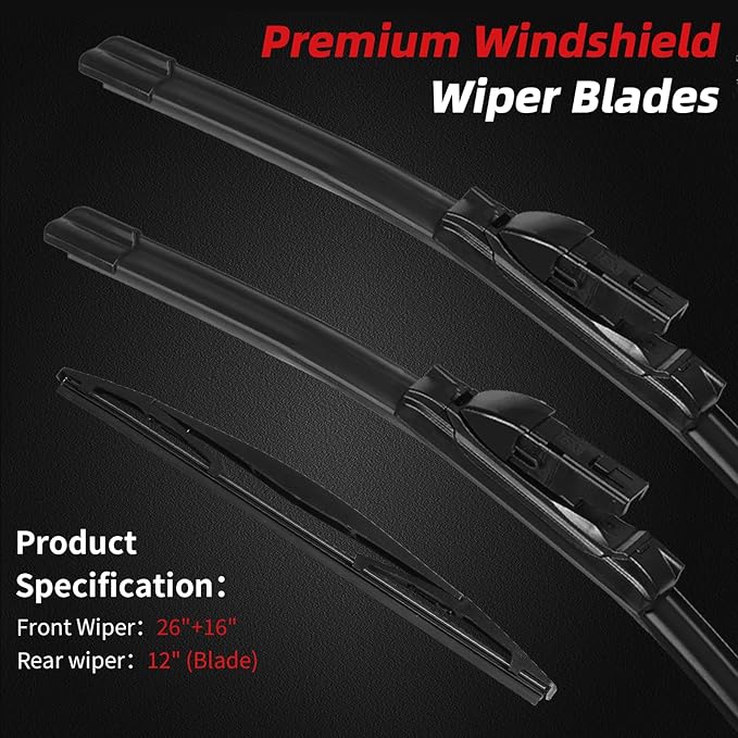 OTUAYAUTO Premium Windshield Wiper Blades - Replacement for Subaru Impreza 17-22, Crosstrek 18-22, All-Weather Performance, Front and Rear Wiper Blades, Top Lock - 26"+16"+12" (Pack of 3)
