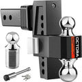 Adjustable Trailer Hitch (Fits 2-Inch Receiver) - Aluminum Tow Hitch with 6-Inch Drop/Rise for Truck (12,500 LBS GTW) - Double Anti-Theft Locking Hitch Pins (Black, 2.0inch-6Drop-Tri Ball)