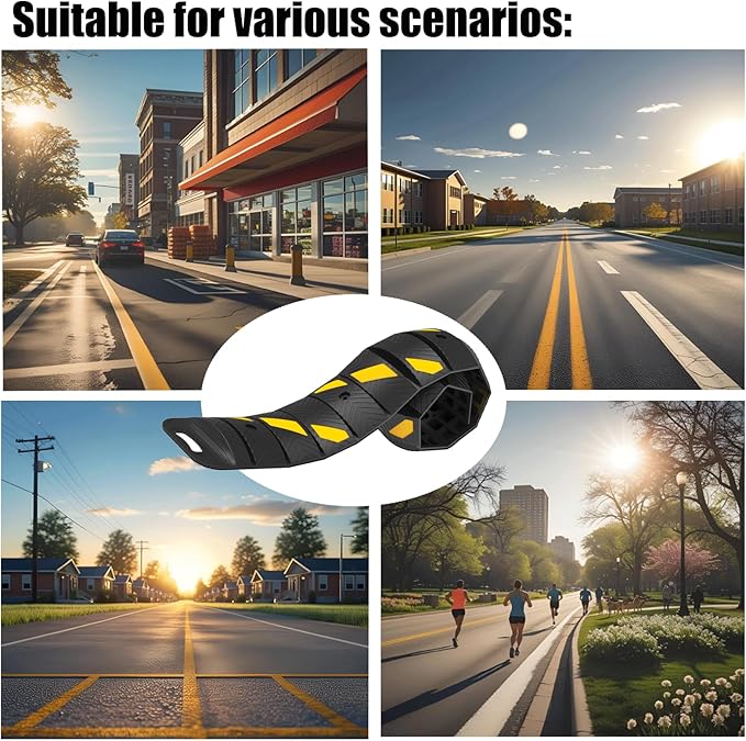 76"x10"x 2" Portable Rubber Speed Bump Reflective Yellow-Black,Quick to fold, Unfold, and Secure for Road use. Suitable for Asphalt Cement Gravel Roads Parking Lots garages Schools and Other Areas.