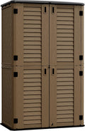ADDOK Outdoor Storage Sheds Waterproof,Resin Outdoor Storage Cabinet Lockable, Double-Layer Storage Shed for Patios/Generator/Long-Handled Tools