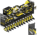 Power Tool Organizer Wall Mount, 49" Heavy Duty 4-Tier Garage Storage Shelf with 12 Drills Holder, Pegboard Side Panels,4 Long Hooks, Large Tool Battery Holder Metal Tool Shelf Rack