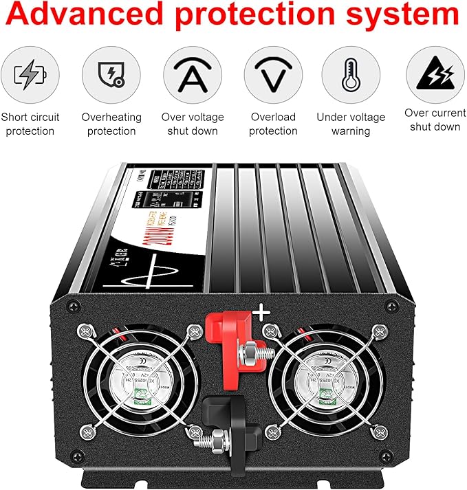 2000W (Peak Power 4000W) Pure Sine Wave dc to ac Inverter Remote Switch DC 24V to AC 120V 60HZ Solar Converter for Home car&Yacht (DC24V (Range 20V-30V) 2000W)