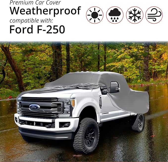 Car Covers Weatherproof Max Truck Cover & Warranty Compatible with Ford 1990-1999 F-250 Regular Cab, 8 with Camper Shell– Outdoor Cover, Prevents Theft with Cable Lock