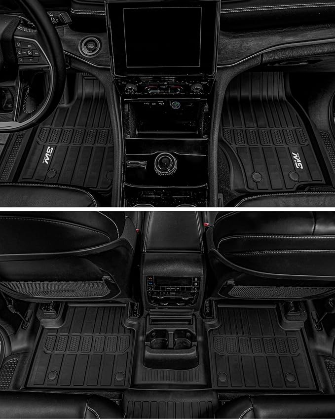 3W Floor Mats Fit for Jeep Grand Cherokee L 2021-2024 2025, TPE All Weather Custom Fit Floor Liner for 1-3 Rows Full Set Car Mats Black (Only for 6 Seater Without Center Console)