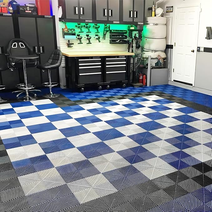 50PCS|15.7"x15.7" Garage Flooring Tiles, Non-Slip Interlocking Plastic Garage Floor Mat, Garage Organization & Garage Storage, Vented Pattern (Black)