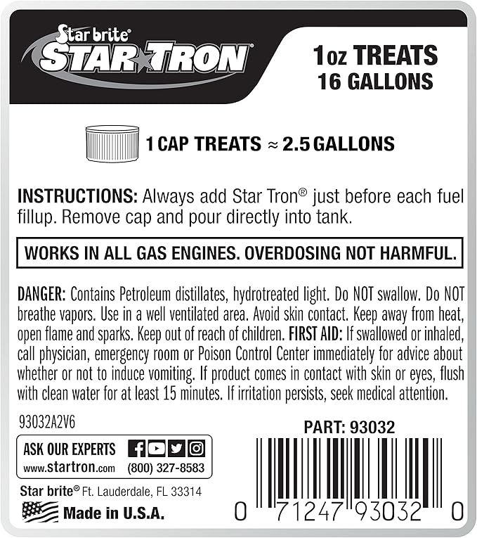 STAR BRITE Star Tron Enzyme Fuel Treatment - Concentrated Formula 32 Fl. Oz. – Treats up to 512 Gallons - Fuel Stabilizer & Treatment, Gasoline Stabilizer, Star Tron Marine Enzyme Fuel Treatment