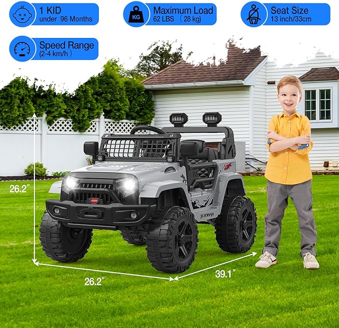 12V Kids Electric Ride On Truck Car w/Parent Remote Control, Spring Suspension, LED Lights & AUX Port | Outdoor Ride Toy for Boys Girls