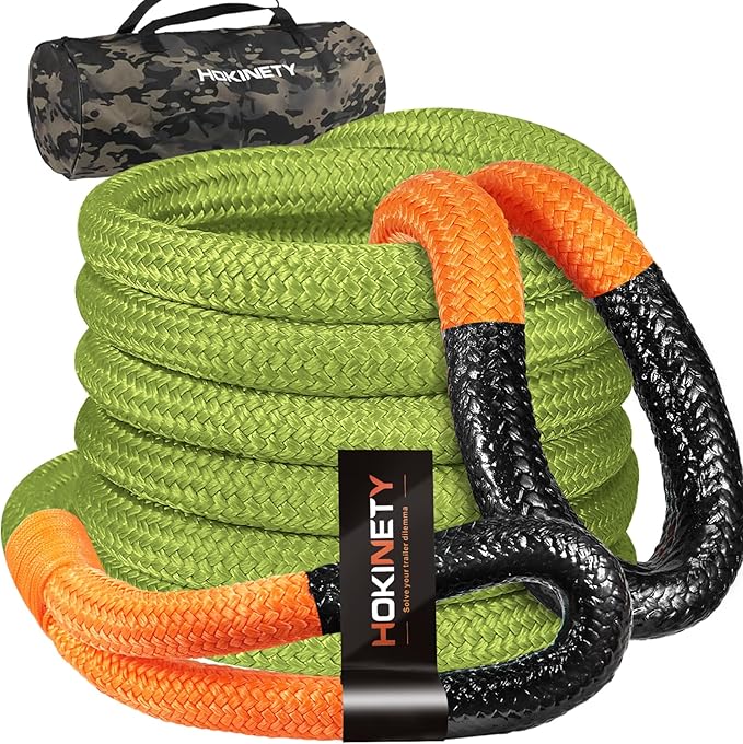 Kinetic Recovery Tow Rope 1-1/8" x20ft Offroad Snatch Strap 48000lbs Heavy Duty Towing Straps Kit for Trucks SUV UTV ATV Tractor Car Jeep - ArmyGreen