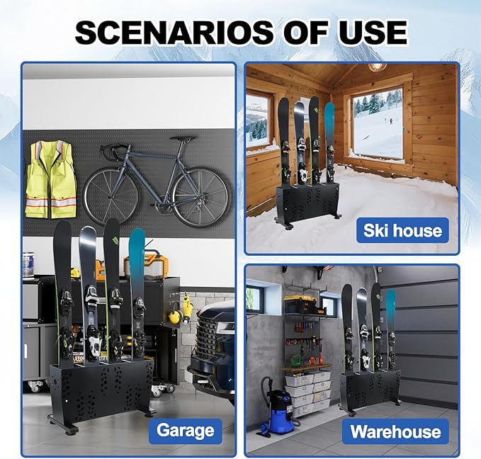 Freestanding Ski Storage Rack for 8 Pairs, Floor Stand Ski Organizer Rack, Heavy Duty Alloy Steel Ski Holders Ski Organizer, Freestanding Ski Organizer for Garage Basement