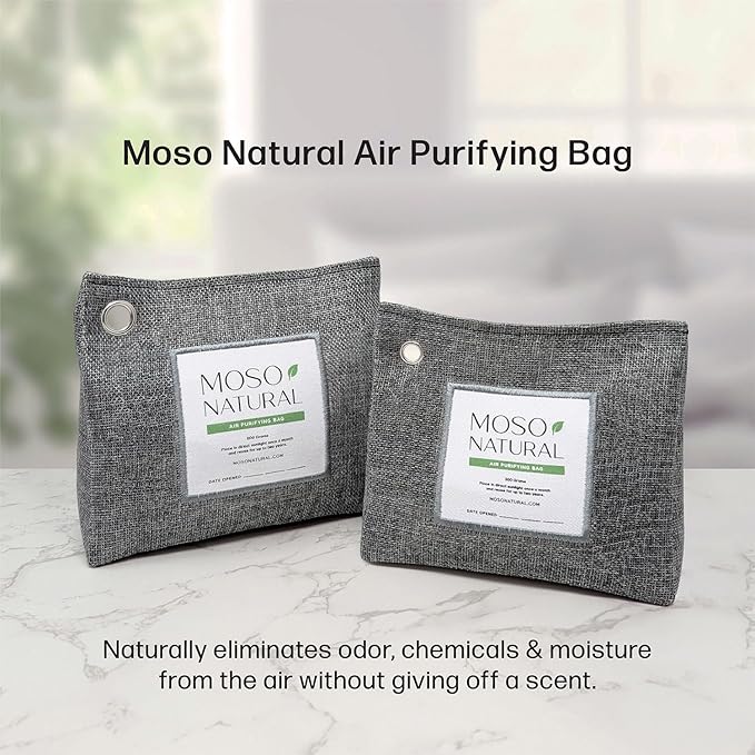 Moso Natural Air Purifying Bag 600g (21oz) Premium Bamboo Charcoal Odor Absorber | Room Deodorizer for Large Spaces, Bedroom, Kitchen, Basement | Pet Odor Eliminator for Home | Unscented (3 Pack)