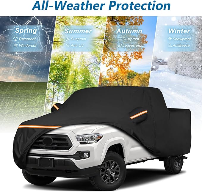 Waterproof Car Covers for Toyota Tacoma Double Cab-6ft Bed 2016-2025, Waterproof 420D Oxford Cloth Cover Outdoor Full Car Covers with Zipper Windproof Heavy Duty All Weather