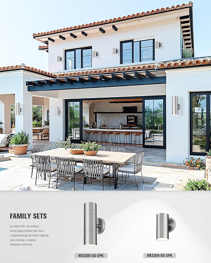 Ken & Ricky Stainless Steel Outdoor Wall Lights, Up Down Exterior Lighting Fixtures, Cylinder Outdoor Sconce Lights, Brushed Nickel Porch Lights for House, KR3305-SS-1PK