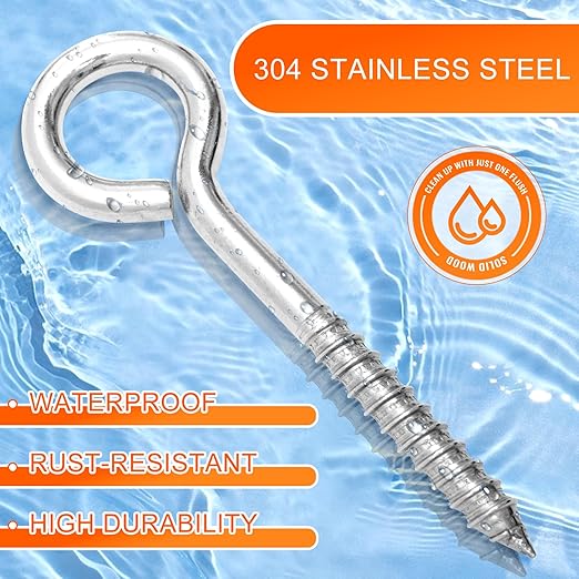 8Pcs Self Tapping Eyelet Screw Eye Bolt，6 Inch Heavy Duty Screw Eyes Hooks ，M10 Wooden Large Screw Eye Hook，Load Capacity 800 Lbs for Hammock ，Yoga，Heavy Indoor Outdoor Uses (8, M10-6 INCH)