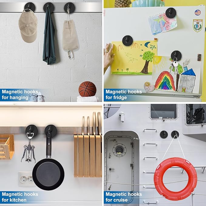 LOVIMAG Magnetic Hooks Heavy Duty, 150LBS Magnet Hooks for Cruise Cabin, Cruise Door Magnets with Epoxy Coating for Hanging, Strong Neodymium Magnets for Ceiling, Home Improvement Must Haves-6 Pcs