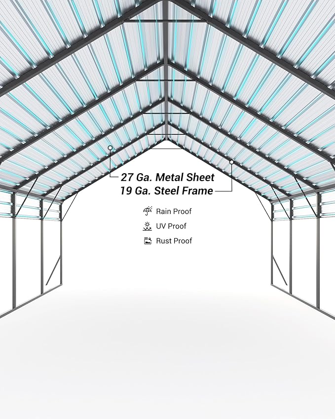 20'x25'x13' Metal Carport for 2 Cars, Heavy Duty Extra Tall Carport for Heavy Snow, Reinforced Frame, Permanent Shelter for Bass Boats, Full-Sized Pickup Trucks, and Tractors, N.W. 980 Lbs