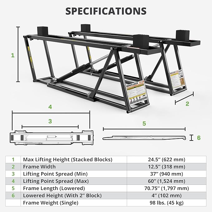 QuickJack 8000TL Portable Car Lift with 8,000lb Capacity, with 110V Power Unit, Safe & Portable Design Garage Lift for Home, Garage, Shop, or Mechanic Auto Repair
