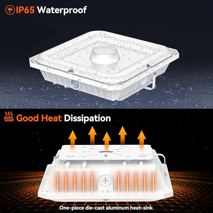 BBESTLED LED Canopy Light with Photocell, 36W 48W 60W Adjustable, ETL&DLC Listed AC100-277V 8100LM 5700K/5000K/4500K Outdoor Canopy Lights, IP65 Waterproof Commercial Canopy Light for Gas Station